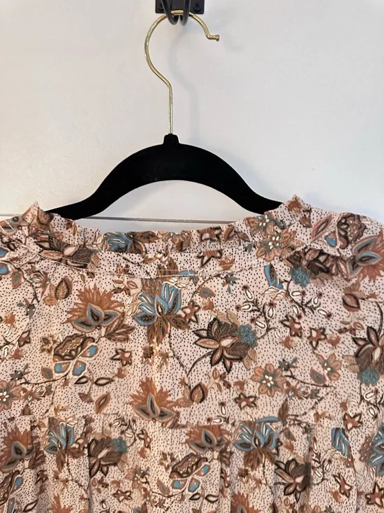 MASON BELLE Lilou Smock Neck Brown ditzy floral ruffled relaxed drop sleeve top - Picture 12 of 15